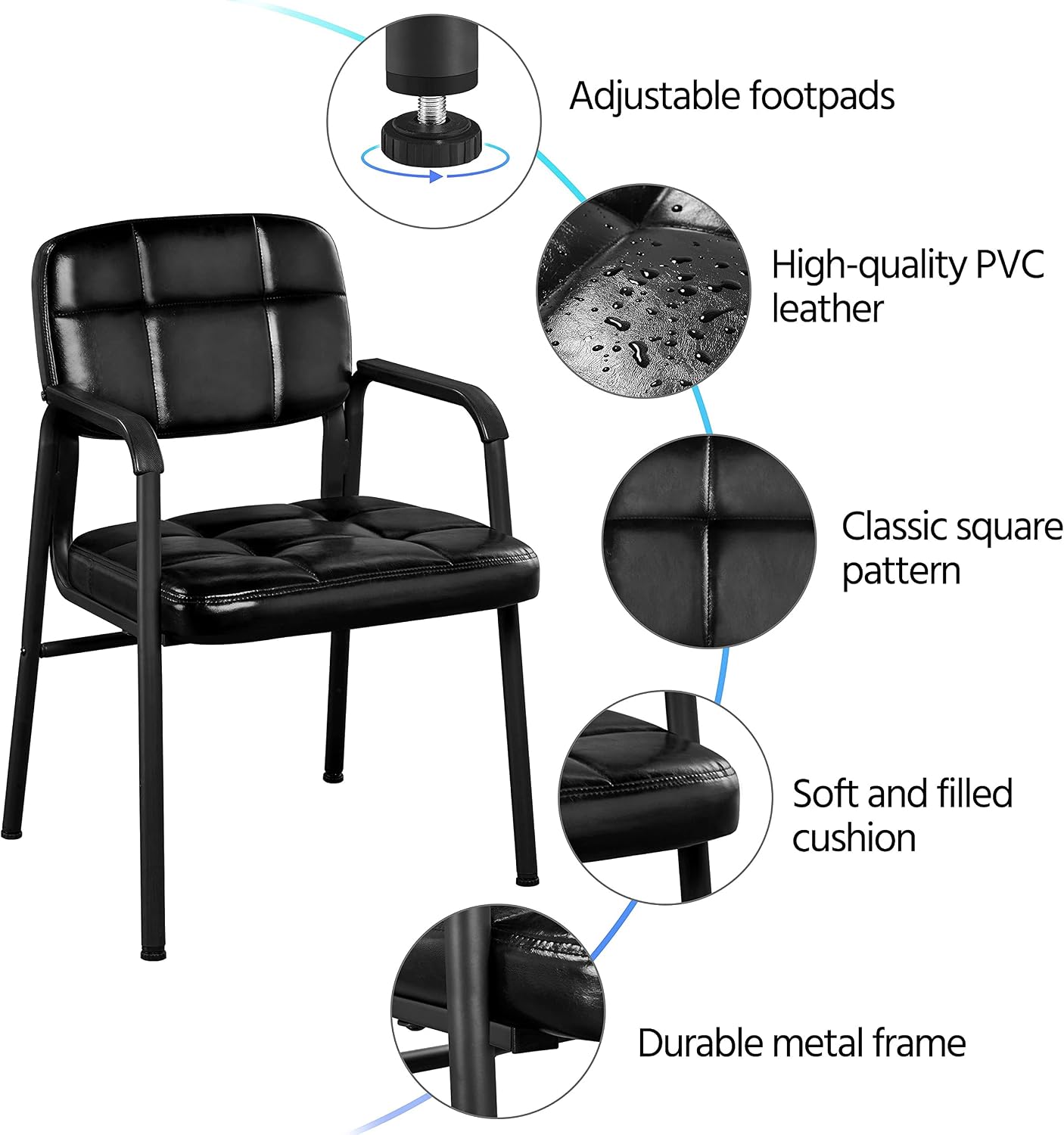 Yaheetech 2 PCS Office Guest Chair Mid Back Leather Reception Chairs Living Room Leisure Chairs with Lumbar Support for Waiting/Conference Room, Black