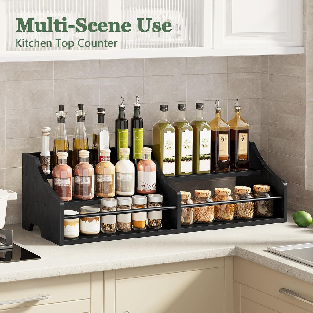 FAVOOSTY 5 Tier Countertop Liquor Bottle Display Shelf Organizer, Retro Tabletop Wine Rack Stand, Multi-Purpose Storage Holder for Whiskey, Spirits, Coffee Syrup, Mini Home Bar & Liquor Cabinet,Black