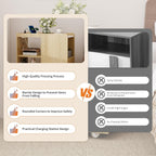 End Table with Charging Station, Mobile Side Table with Drawer, 3-Level Adjustable Shelf, 2 AC Outlets, Lockable Wheels, Nightstand for Living Room, Bed Room, Kitchen