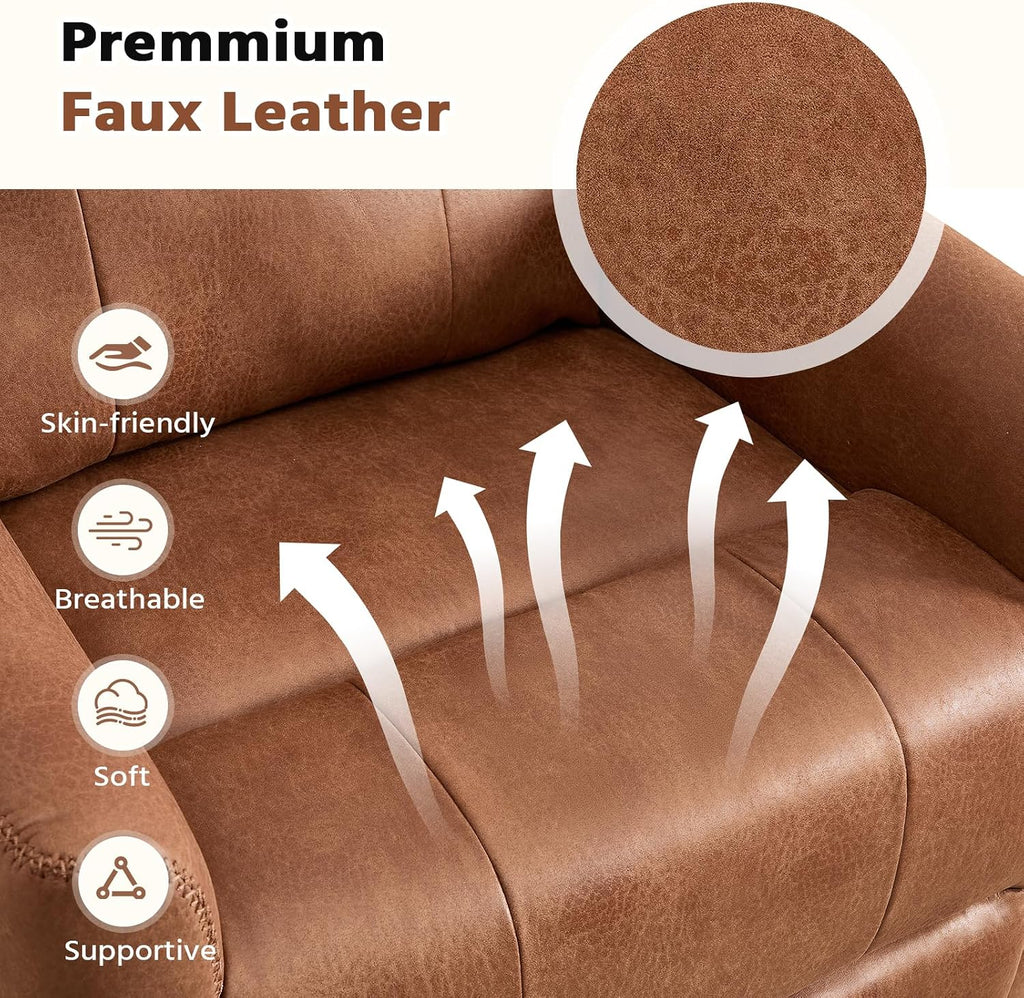 HAOMARKETS Swivel Rocker Recliner Chair, Manual Faux Leather Glider Rocking Recliners for Adults, 360° Swivel Nursery Reclining Sofa with Padded Backrest for Living Room, Dark Brown