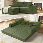 80" Sectional Couches for Living Room,Customizable Boneless Couch, Convertible Modular Sectional Sofa Bed, Plush Corduory Sleeper Sofa, Folding Futon L Shaped Couch No Assembly(Green)