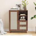 Farini Side Buffet Cabinet with Rattan Doors,Kitchen Sideboard with 2 Drawers Coffee Bar Storage Console Table,Walnut,27.6 inch