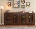 LKTART Mid Century Modern Sideboard Buffet Storage Cabinet, Narrow Credenza Entryway Cabinet with 2 Doors,Media Console Table for Living Room,Hallway-Walnut,2 Piece