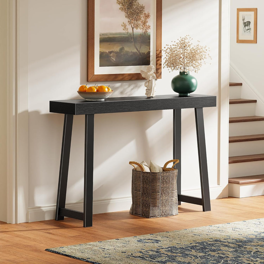 Huuger Entryway Console Table with Charging Station, USB-C Port, 47.2 Inch Sofa Table with Metal Legs, Entry Hallway Table with Thicker Desktop, Modern Behind Couch Table, Black