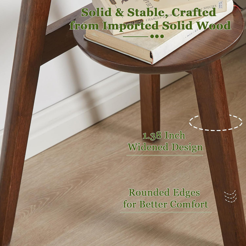 Side Table, Solid Wood 2-Tier Round End Table with Lower Storage Shelf, Small Nightstand for Living Room Bedroom, Modern Couch Coffee Tables