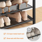 HOOBRO Small Shoe Bench, 3-Tier Shoe Rack, Shoe Storage Bench with PU Seat Cushion, Entryway Shoe Rack Bench with Metal Mesh Shelves, Freestanding Shoe Organizer for Hallway, Black BB33HX01