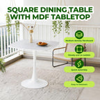 24" Square Dining Table for 2-3, Modern Pedestal Table with White Wood Board Top, Compact Kitchen Bistro Cafe Table for Apartment, Living Room, Office
