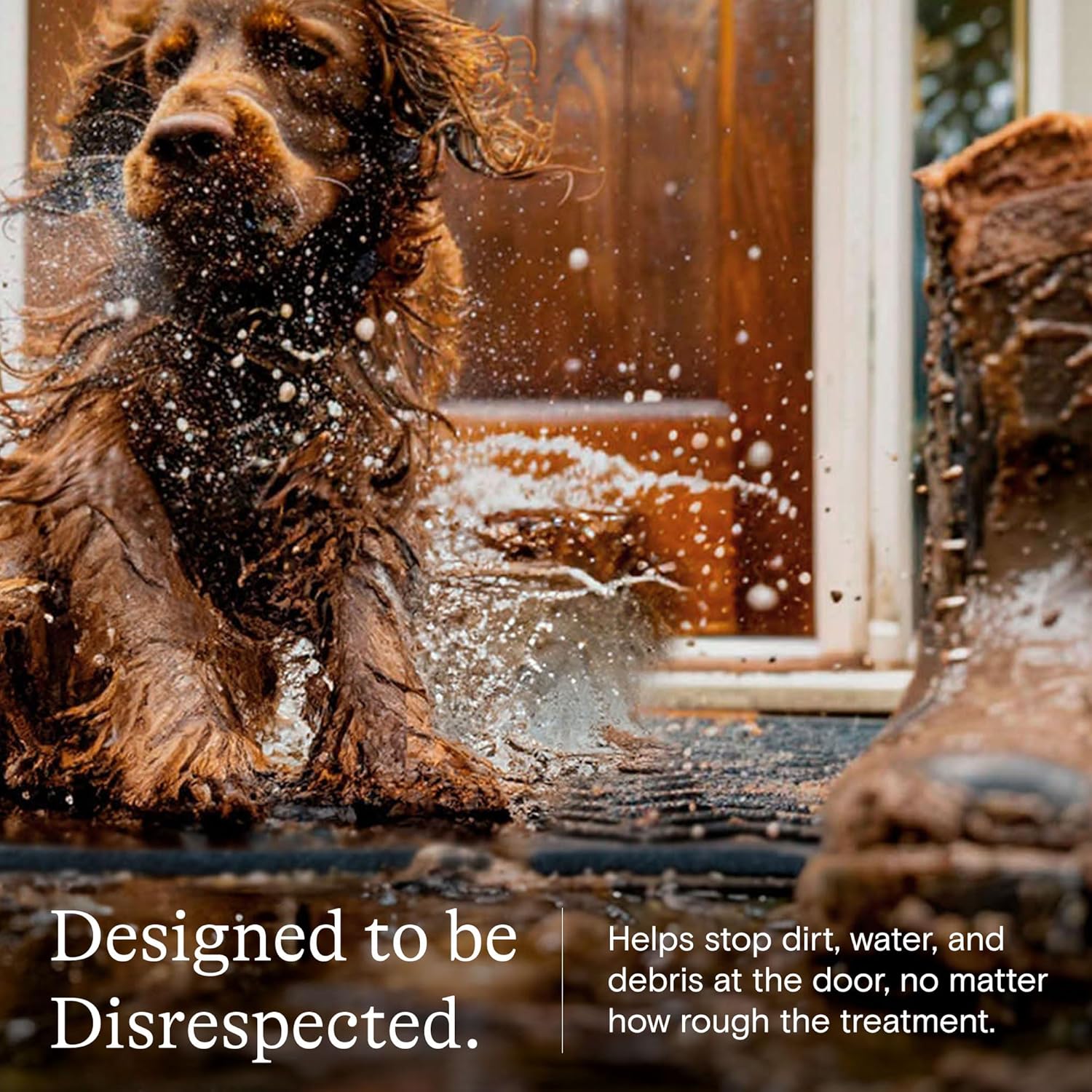 WaterHog Squares Front Door Mat Indoor Outdoor Entrance, Absorbent All-Weather Doormat with Non-Slip Rubber Backing, Dirt & Moisture Trapper, Low Profile, Easy Clean, Made in USA, 23"x35.5" Camel