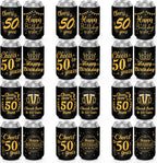 50th Birthday Can Cooler Sleeves for Soda, Beer, Beverages, 12 Pack Neoprene Can Sleeves, 50th Birthday Party Decorations and Party Favors for Women, Men, Black & Gold, 4 Design