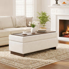 46 Inch Storage Ottoman Coffee Table, Large Upholstered Ottoman Bench with Storage, Wooden Tray and Legs for Living Room,Bedroom,End of Bed,Entryway,Beige