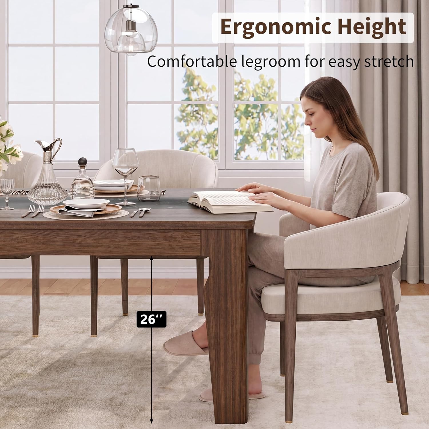 iPormis Farmhouse 71" Long Dining Table for 6-8 People, Marble Texture Finish Kitchen Table with Sturdy Wooden Frame, Rectangle Dining Table for Dining Room, Kitchen, Brown