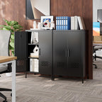 Metal Storage Cabinet with 2 Adjustable Shelves,Metal Buffet Sideboard Cabinet with 2 Doors for Home,Office, 42" H x 26" W x 14" D,Assembly Required,Black