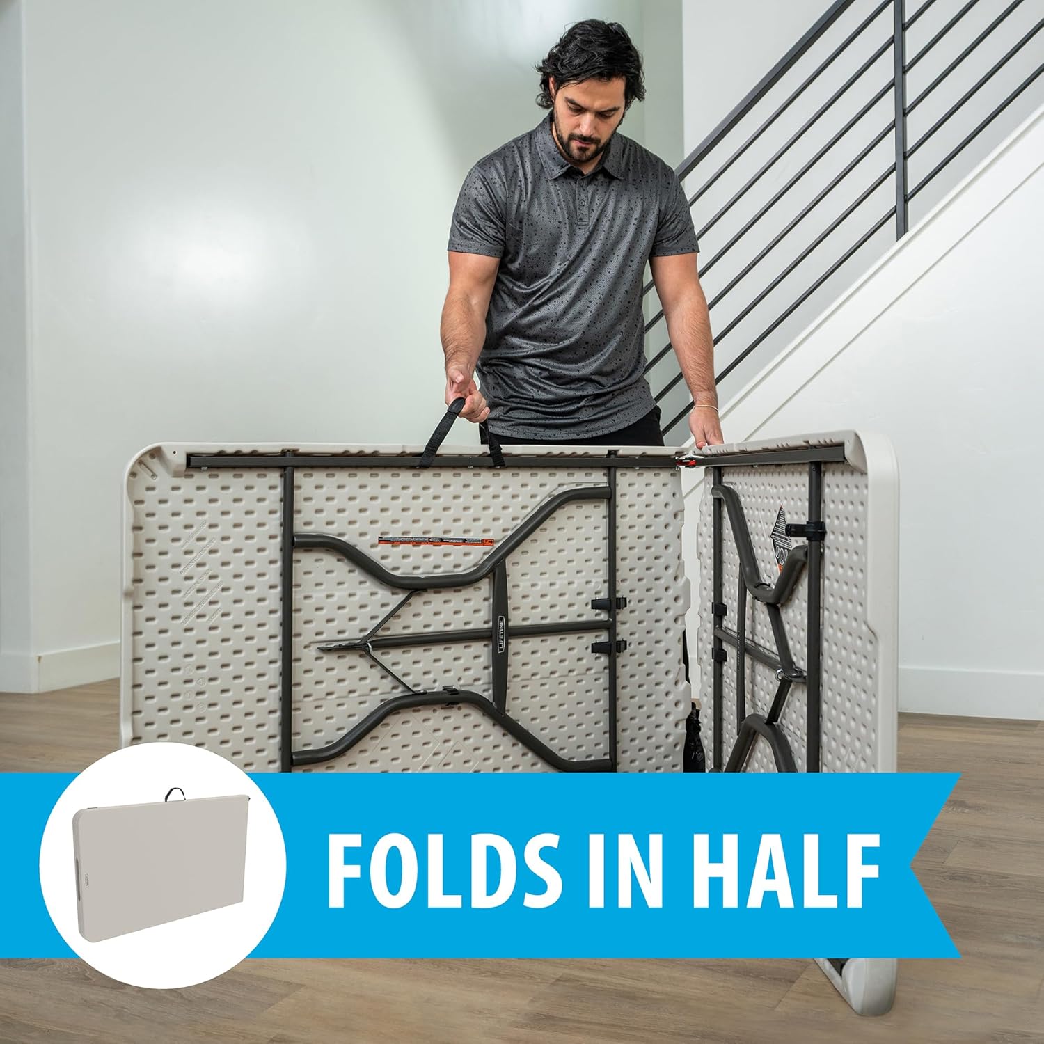 LIFETIME 8-Foot Fold-in-Half Table, Light Commercial, Durable, Portable, Seats 8, Almond