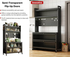 JOYBASE Kitchen Pantry Storage Cabinet with Doors and Wheels, 65" Tall Freestanding Buffet Pantry Cabinet with Microwave Stand Pantry with Storage (Dark Gray, Steel)