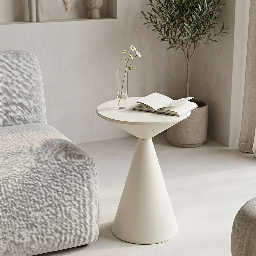 COVLON Small Drink Table, Round Martini Table, Drum End Table Side Table, Metal Accent Table,for Small Space Living Room, Bedroom, Sand