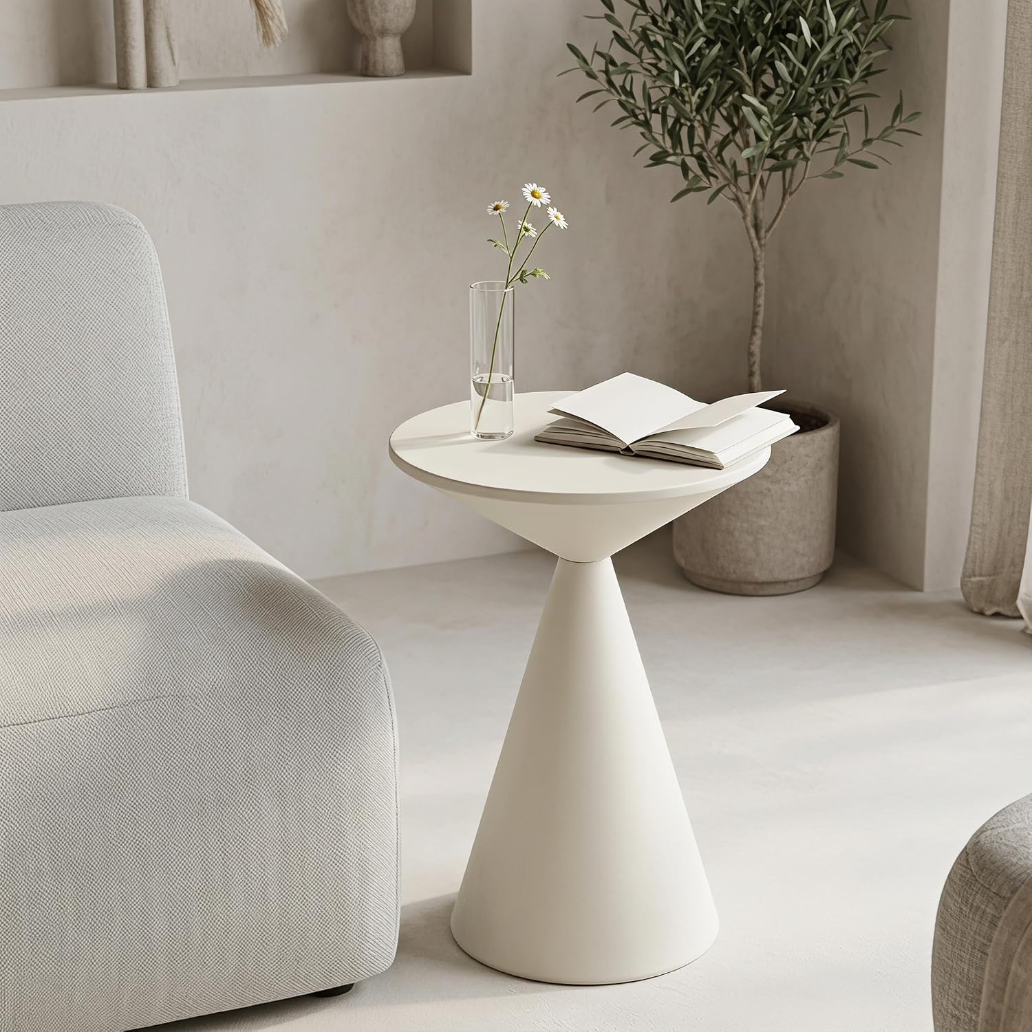 COVLON Small Drink Table, Round Martini Table, Drum End Table Side Table, Metal Accent Table,for Small Space Living Room, Bedroom, Sand