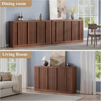 Fluted Buffet Cabinet with Storage, 60" Sideboard Buffet Storage Cabinet with 4 Doors & Adjustable Shelves, Wood Coffee Bar Credenza Storage Cabinet for Kitchen, Living Room, Walnut(1PCS)