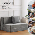 JKMAX Twin Size Folding Sofa Bed - 4 in 1 Convertible Sleeper Chair with Pillow - High Density Memory Foam Futon Couch - Foldable Bed for or Living Room Bedroom (Dark Grey)