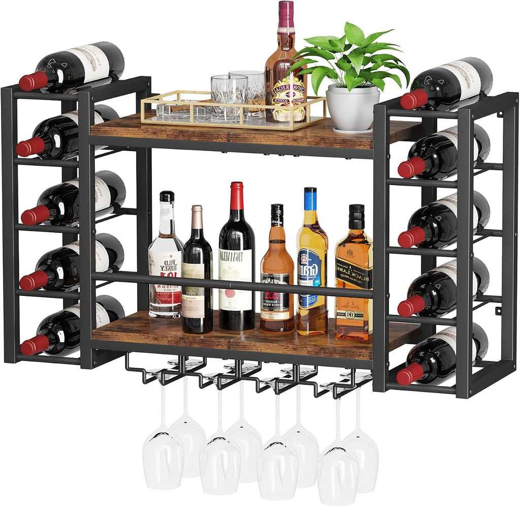 Homeiju Wall Mounted Wine Rack for 30 Bottles, Metal Wine Shelf Storage with Top Enclosure, (31.7" W x 9.8" D x 19.7" H)