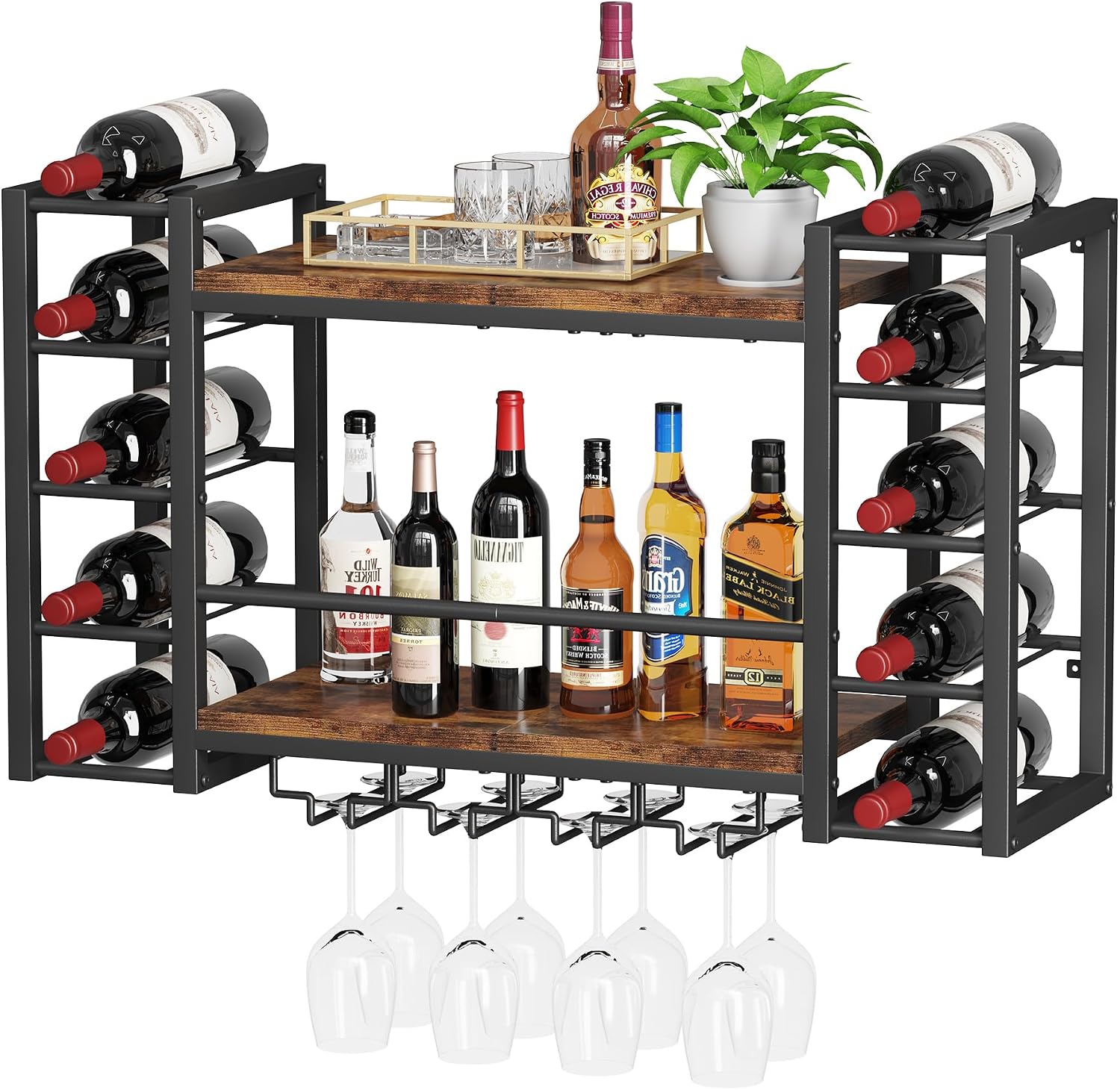 Homeiju Wall Mounted Wine Rack for 30 Bottles, Metal Wine Shelf Storage with Top Enclosure, (31.7" W x 9.8" D x 19.7" H)