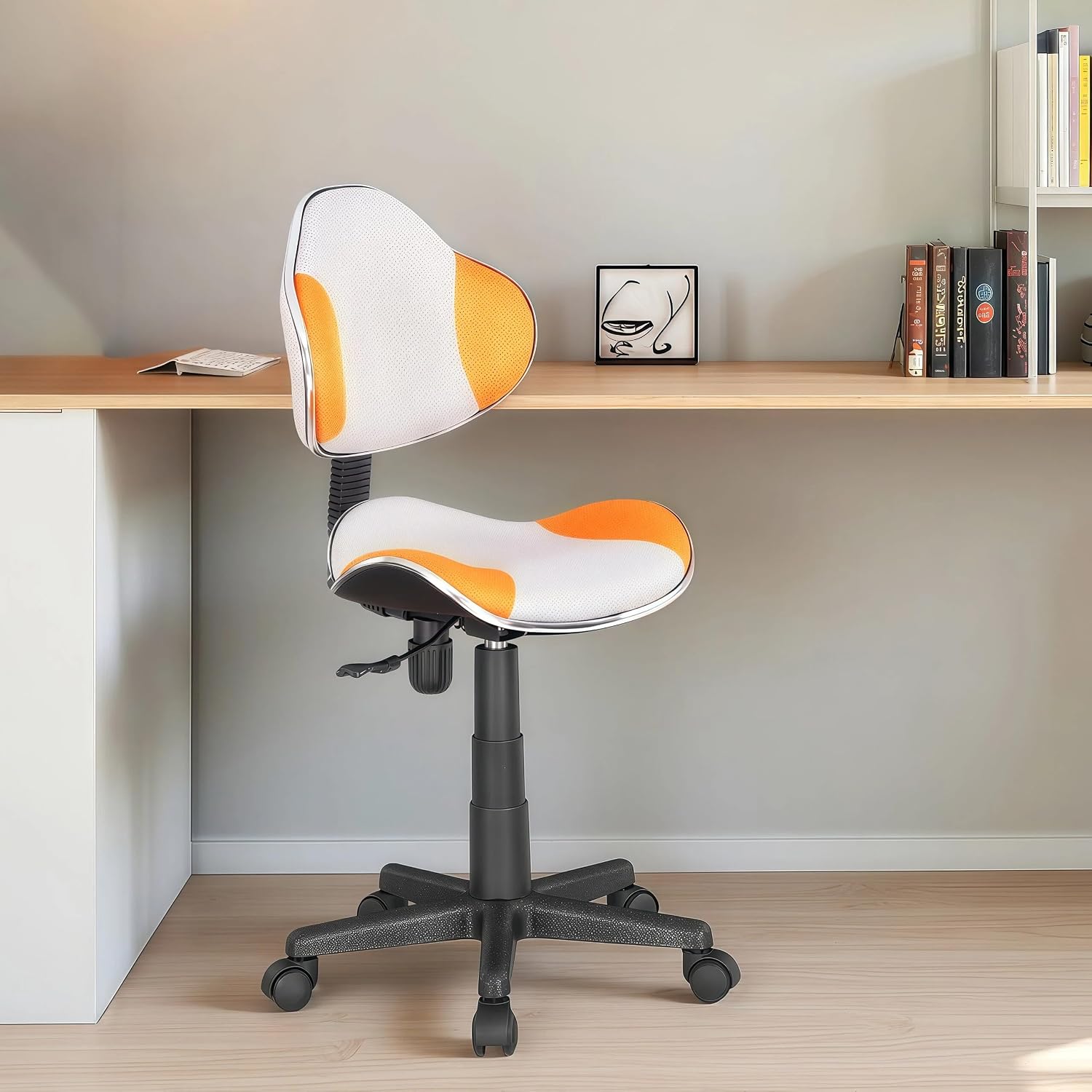 JJS Home Office Low Back Computer Executive Chair, Ergonomic Mesh Chair with Extra Large Base and Pads, Grey/Orange