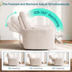 LINSY 220° Swivel Electric Power Recliner Chair, Corduroy Nursing Rocker with USB & Type-C, High Back Adult Comfort Chair with 2 Pillows, Space-Saving for Nursery, Bedroom, Living Room（Beige）
