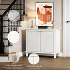40" Coffee Bar Cabinet with Shelf, Craft Storage Cabinet with Doors, Wood Cabinet, Charming Carved Motif, Entry Way Cabinet with Storage, Sideboard Buffet for Living Room (Annual rings, White)