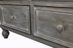 48" Farmhouse Sideboard Buffet Cabinet with 2 Drawers & 2 Glass Doors, Vintage Wood Credenza with Fixed Shelves, Kitchen Storage Cabinet for Dining Room & Living Room, Black+Grey