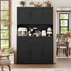FACBOTALL Tall Kitchen Pantry Cabinet, Farmhouse Food Pantry Cabinet with Doors and Adjustable Shelves, Kitchen Hutch with Countertop and Microwave Stand for Dining Room, Living Room, Black