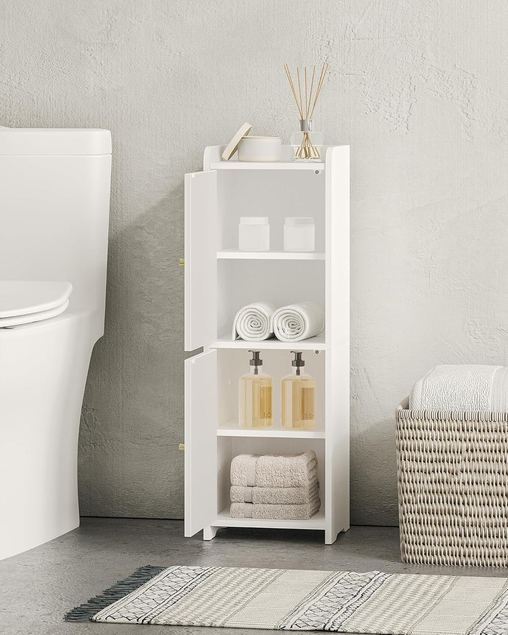 Hzuaneri Bathroom Storage Cabinet, Small Corner Floor Cabinet with 2 Doors and Adjustable Shelf, Narrow Toilet Paper Cabinets, Bathroom Organizer for Small Spaces, 7.9" D x 9.8" W x 29.5" H White