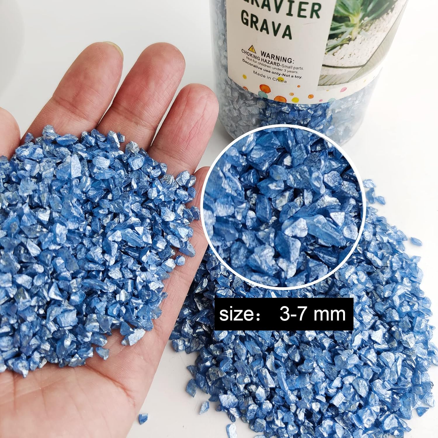 HappyFiller 1.3 Pound Broken Crushed Glass 3-7mm Fairy Garden Succulent Gravel Soil Cover Mini Stone Pieces,Vase Filler,Candle Holder Decor Mini Rock,DIY Resin Art,Paint,Craft Glitter,Pacific Blue