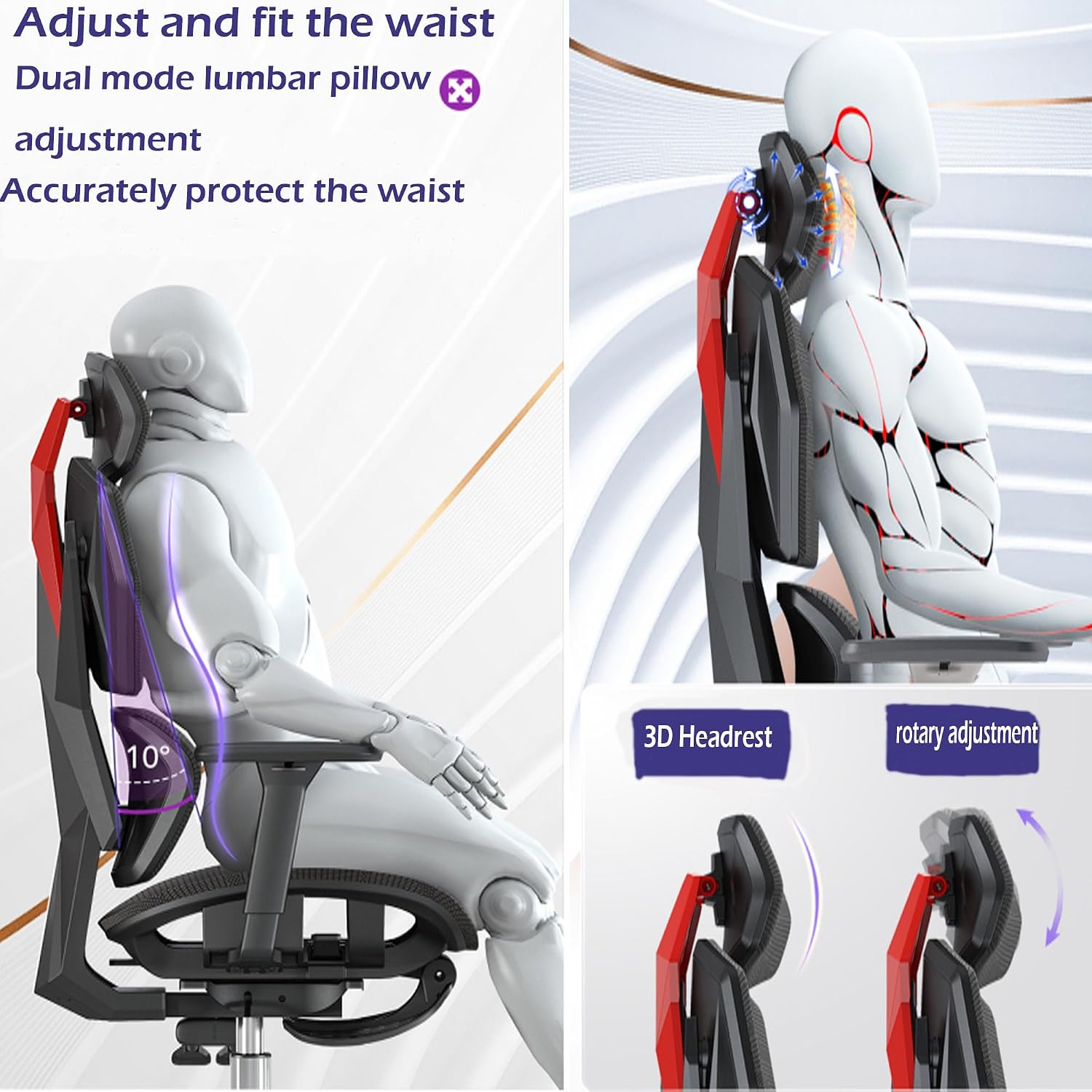 Gaming Chair,Office Desk Chair,Video Gaming Chairs for Home Office | Ergonomic,with High Back Mesh and Adjustable Lumbar,with Footrest,load-bearing capacity of 400 lbs,3D Rotating Headrest