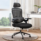 DUMOS Executive Office Ergonomic Desk Chair, 300 LBS Home Mesh Chairs with Wheels, 2D Headrest, Up&Down Lumbar Support, Swivel High Back Computer Chair with Flip-up Armrests, Black
