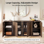 CHITA 63" Sideboard Buffet Cabinet with Storage, Wooden Console Cabinet with 4 Tereoscopic Wavy Door Panels & Adjustable Shelves, Storage Credenzas for Living Room, Kitchen, Hallway, Walnut
