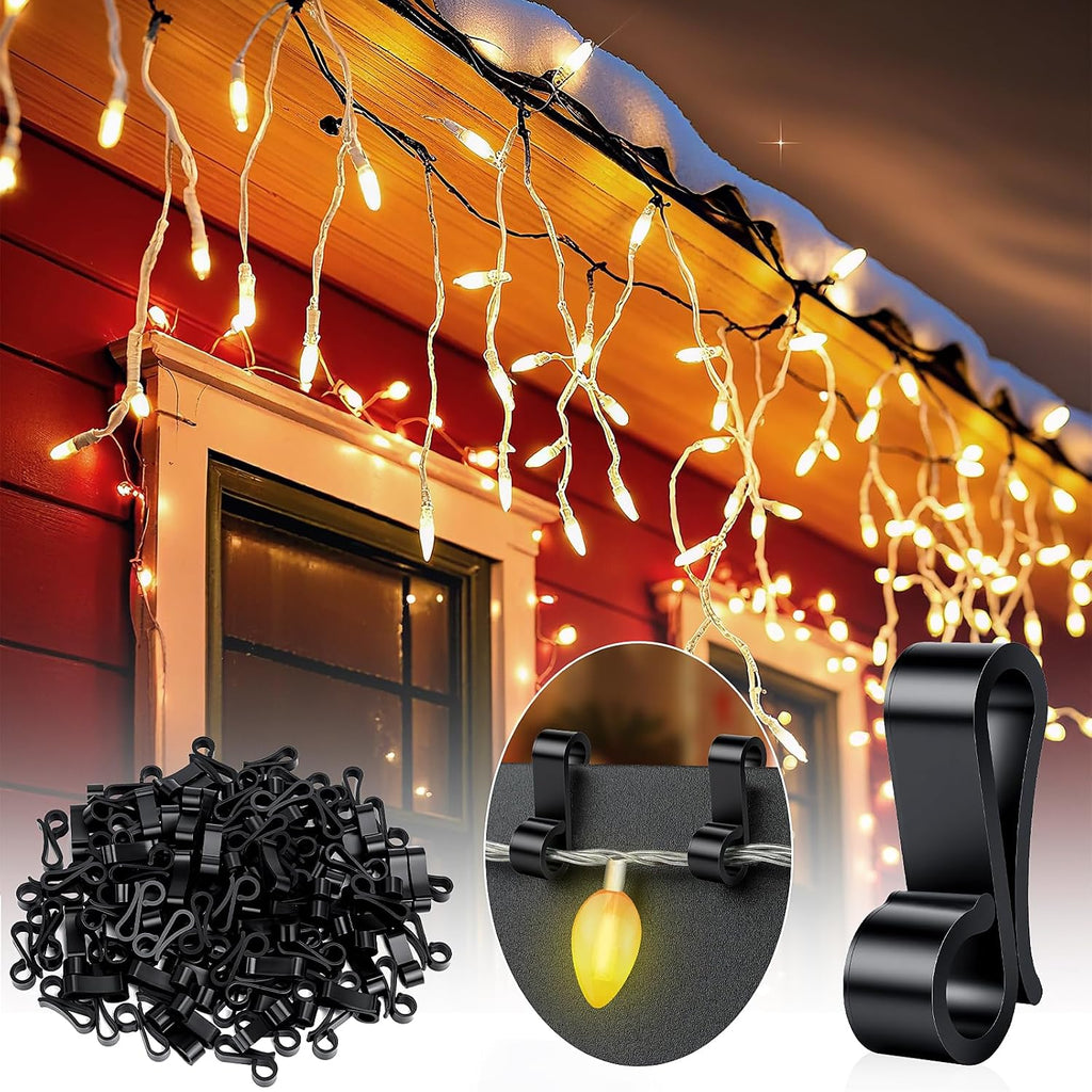 SelfTek 120 PCS Christmas Light Clips Outdoor, Gutter Clips for Hanging Outdoor Lights, Gutter Hooks Hanging String Lamp Holder Mount to Shingles for Roofline, House, Xmas Tree Decor (Black)