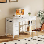 OLIXIS Computer Desk with 6 Drawers, 47 inch Office Desk with Storage Shelves, Reversible Gaming Desk, Corner Desk with Storage Drawers, Work for Home Office, Study, Living Room, White