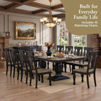 Kings Brand Furniture Alleyton 11-Piece Dining Table Set for 10, Extendable Kitchen & Dining Room Set with 2 Butterfly Leaves & 10 Chairs, Charcoal & Oak Finish