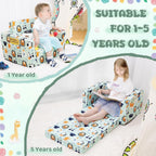 Kids Sofa, Comfy 2-in-1 Toddler Couch Fold Out, Convertible Sofa to Toddler Lounge Chair for Boys and Girls (Animal, Green)