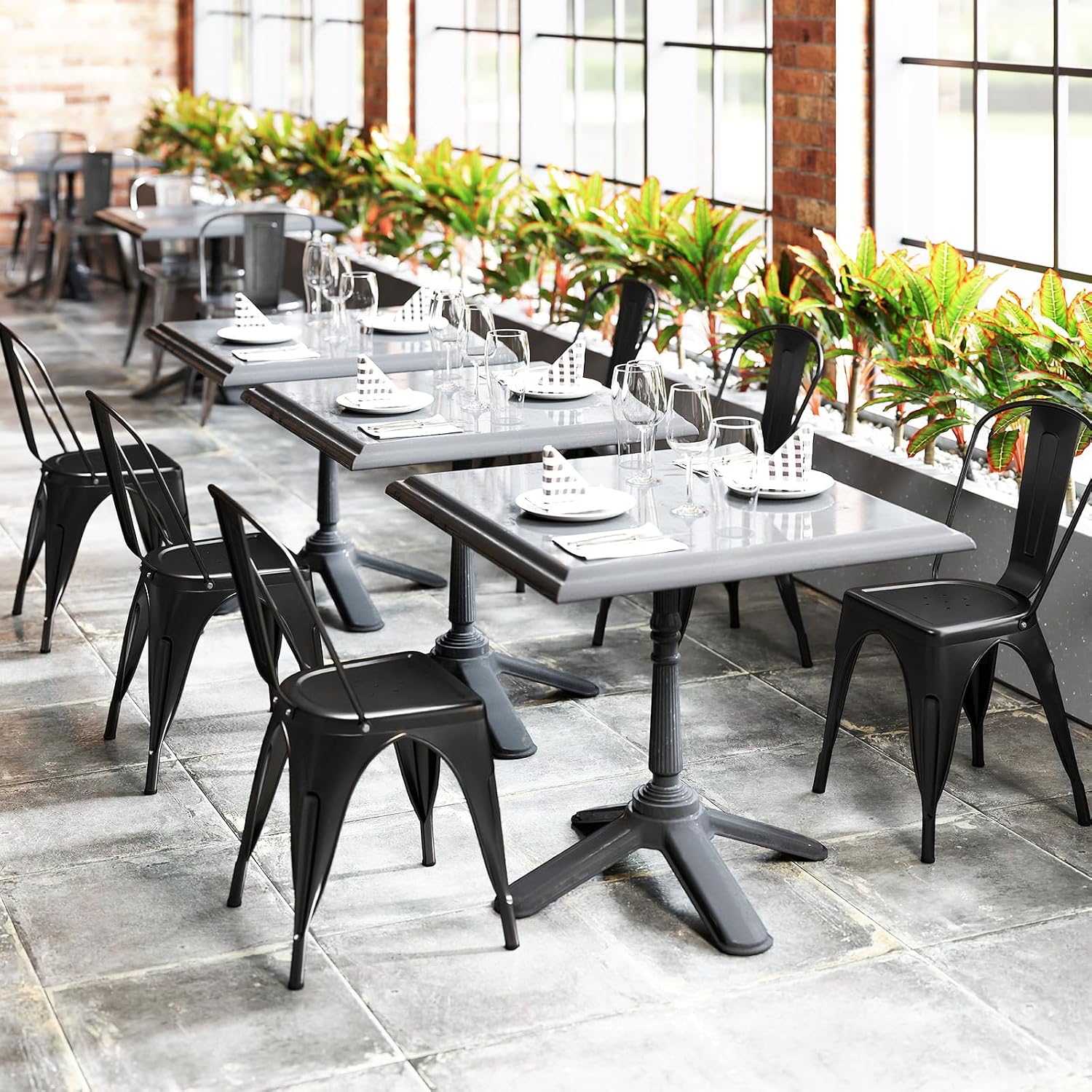 Giantex Metal Dining Chairs Set of 4, Farmhouse Kitchen Chairs with Removable Backrest, Space-Saving Stackable Bistro Cafe Side Chairs for Dining Room, Living Room, Restaurant (Black)