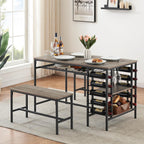 Garvee Dining Table Set for 4, Kitchen Table Set for 4 with 2 Benches, 3 Piece Dining Room Table Set for Small Space Apartment, Grey