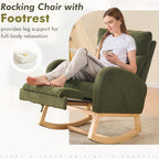 FOXHUNTER Rocking Chair for Nursery with High Backrest & Foot Rest-Nursery Rocking Chairs with Side Storage Pocket for Breastfeeding,Modern Glider Chair for Baby Bedroom,Living Room,Teddy, Green