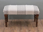 Entryway Mango Wooden Bench Table for Home Dining Room Bedroom| 2 Seater Bench | Modern Design Handmade Cotton Fabric upholstered 31.4" D x 15.7" W x 17.7" H(White)