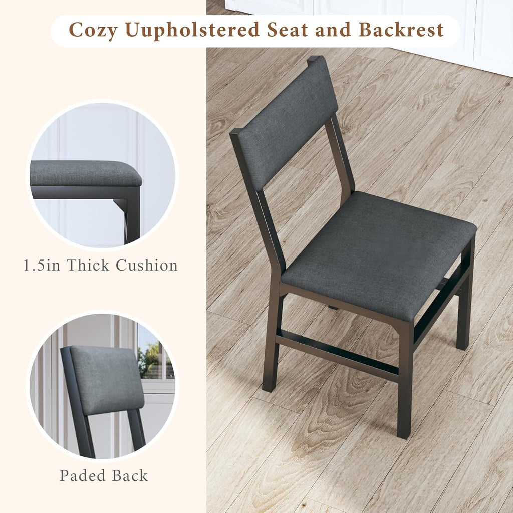 HUAHUU Dining Table Set for 4, Extendable Kitchen Table Cushion Chairs Set of 4, Rectangle Dining Table with Metal Frame & MDF Board, Folding for Small Apartment Saving Space, Black