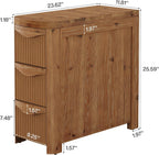 Solid Wood End Table with 3 Drawers, 24" Farmhouse Fluted Narrow Side Table, Slim Sofa Side Table for Small Spaces, Rustic Nightstand with Storage for Living Room Bedroom