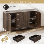 59" Buffet Cabinet with Drawers, Large Fluted Sideboard Buffet Storage Cabinet with Charging Station, Shelves and Doors, Modern Accent Coffee Bar Console Table for Kitchen, Entryway and Living Room