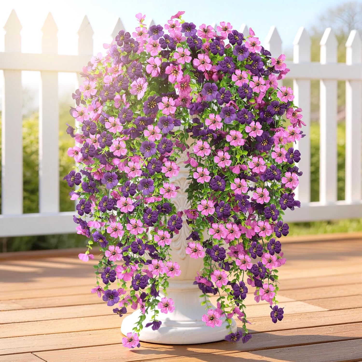 Artificial Hanging Flowers for Outdoors, 6PCS Faux Silk Artificial Flowers for Outdoors, UV Resistant Fake Flowers, No Fade Trailing Greenery, Decor for Home Porch Patio Balcony Garden Yard