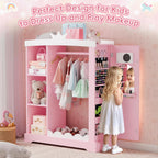 Xilingol Kids Armoire with Jewelry Cabinet, Dress up Storage with Mirror and Shelves, Princess Dress Closet and Costumes Wardrobe Closet, Costume Organizer for Bedroom, Kids Room, Girls (Pink)