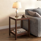 wanan Solid Wood End Tables Set of 2, Boho Rattan Nightstand with Glass Top & 2-Tier Storage Shelves, Mid-Century Modern Accent Table for Small Spaces, 18"x18"x22"