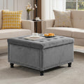 Tbfit Large Square Storage Ottoman Bench, Button Tufted Upholstered Coffee Table Ottoman with Wooden Legs, Oversized Storage Ottomans Toy Box Footrest for Living Room, Gray-Velvet