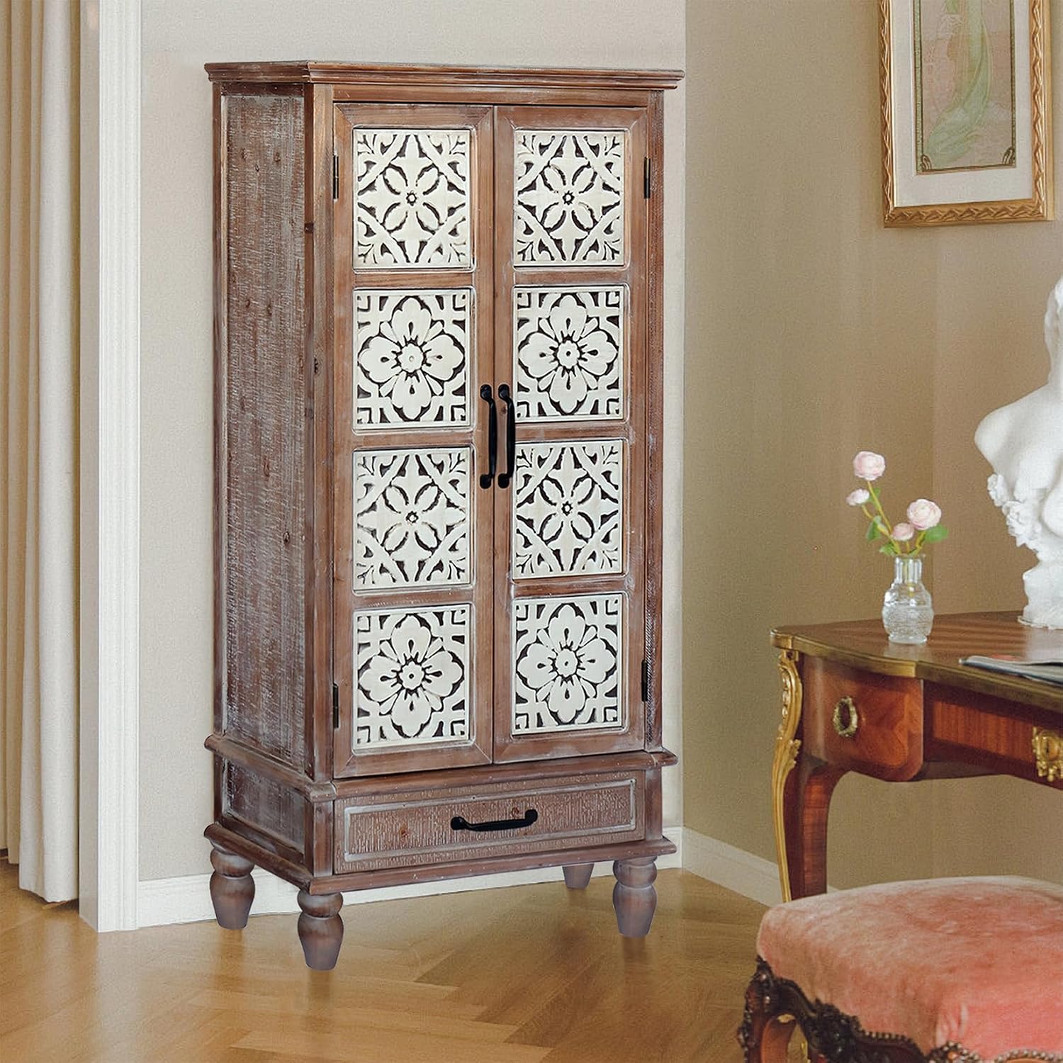 Vintage Kitchen Pantry Cabinet, Freestanding Farmhouse Storage Cabinet with 2 Shelves and 1 Drawer, Tall Cupboard for Kitchen, Living Room, Dining Room and Bathroom, Vintage